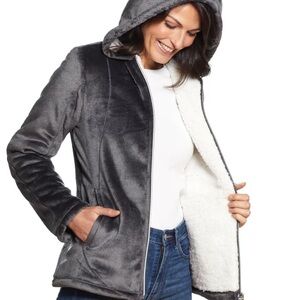 Weatherproof Women's Gray Teddy Jacket with Hood